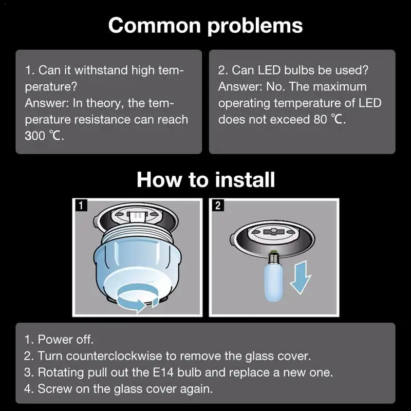 60W Oven Lamp Ceramic Holder Refrigerator E14 Halogen Bulbs Light Base Heat Resistant Microwave Lamp Adapter 110-220v