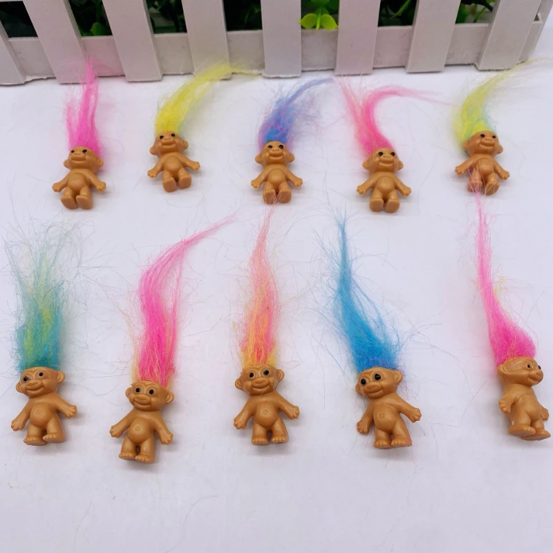 10pcs 미니 트롤 인형 애니메이션 액션 피규어 다채로운 머리카락 색채가 다양하고 사랑스러운 귀여운 작은 남자아이들 컬렉션, 크리스마스, 할로윈용