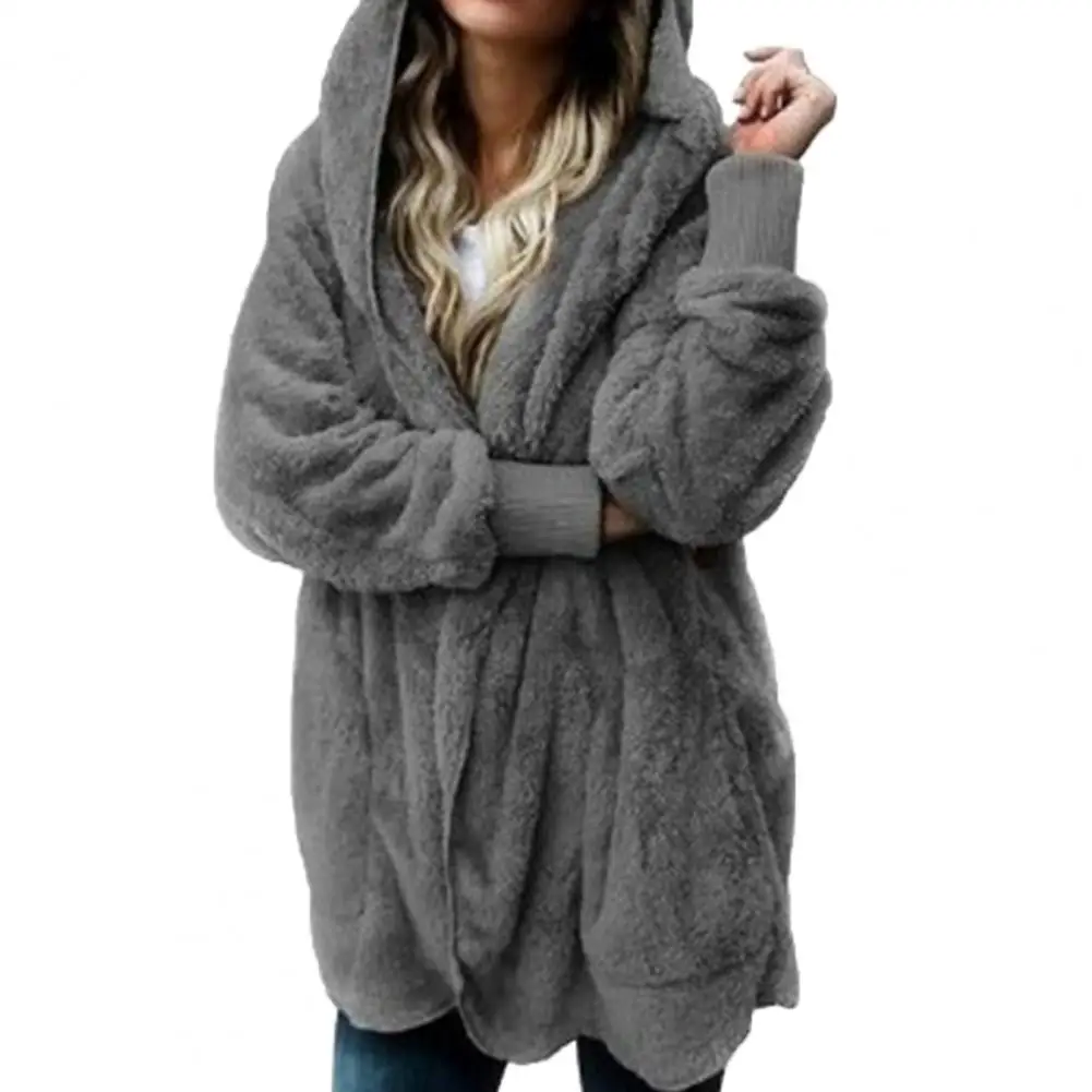 Autumn Winter Women Hooded Jacket Long Sleeve Hoodies Overcoat Thick Faux Fur Jackets Outdoor women jackets women s reversible fleece faux sherpa ethnic tribal aztec print zip up drop shoulder teddy jacket s