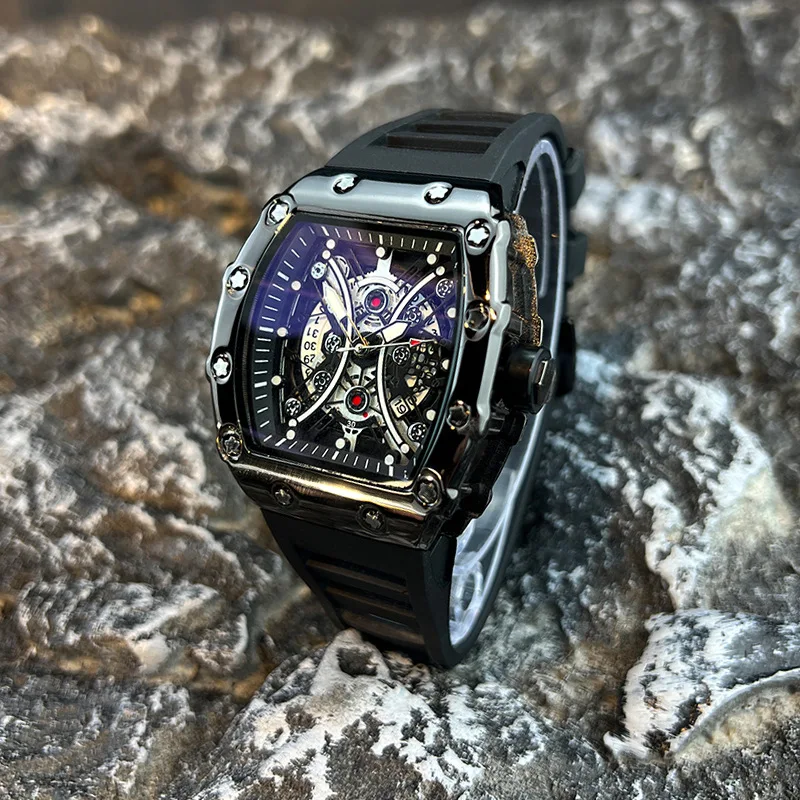 Relógio masculino luz marca de luxo barril vinho dial moda noite brilho relógio esportivo calendário reloj l146