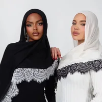 Hijab Ramadan en Rayonne, Coton et Modal, avec bordure en dentelle, Turban respirant, Châle uni en coton, Foulard pour femmes 1
