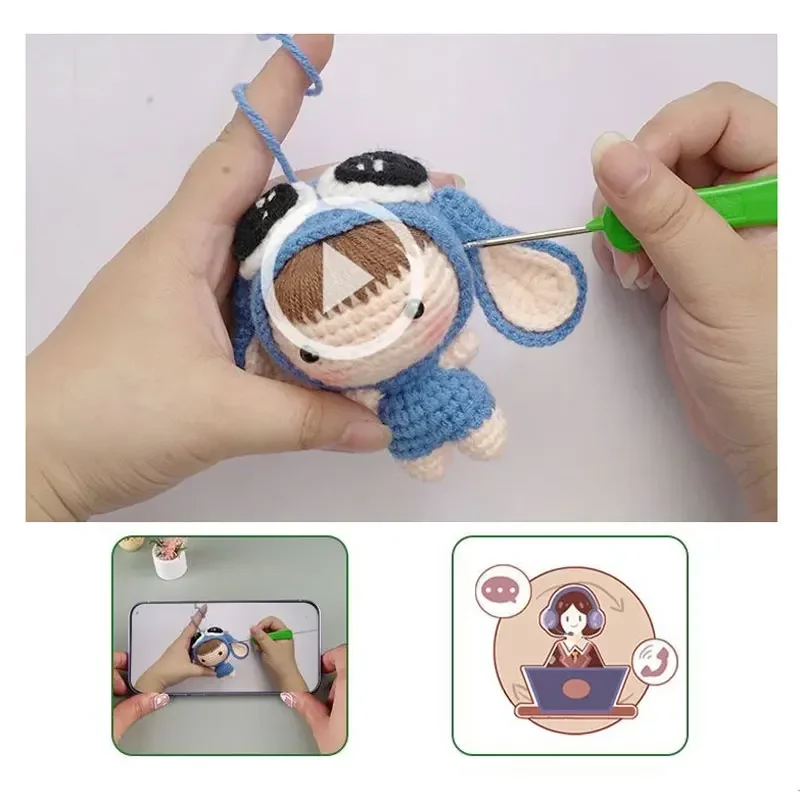 DIY Handmade Doll Crochet Wool Yarn Kit for Beginners Material Package Hand Knitting Kids Adults Braid Keychain Decoration Gift