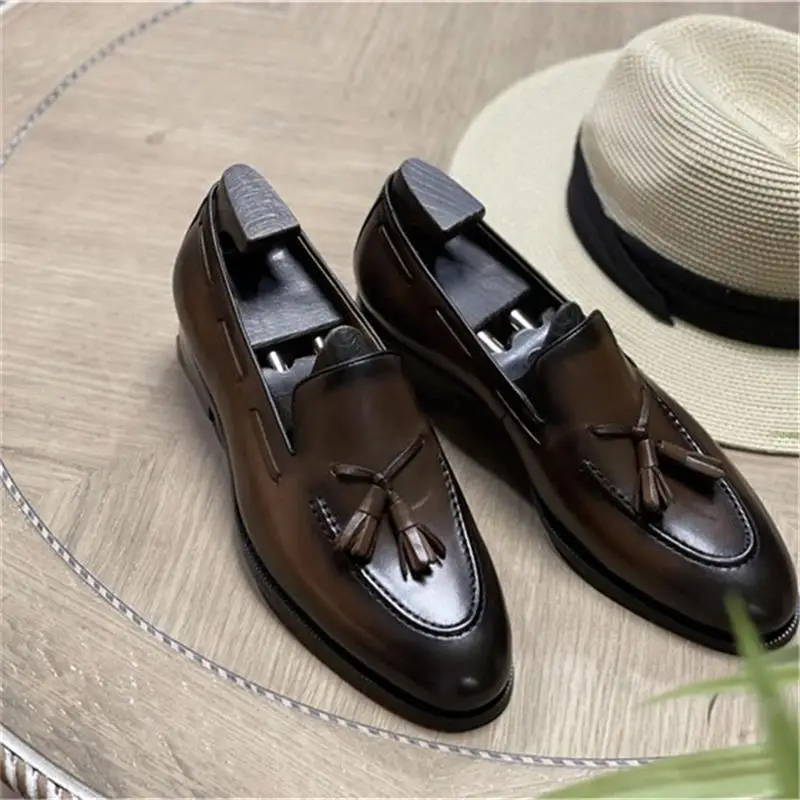 

Men Loafers Real Leather Low Heel Classic Fringe Slip-On Comfortable Business Casual Daily Men Shoes Office Street Mens Loafer