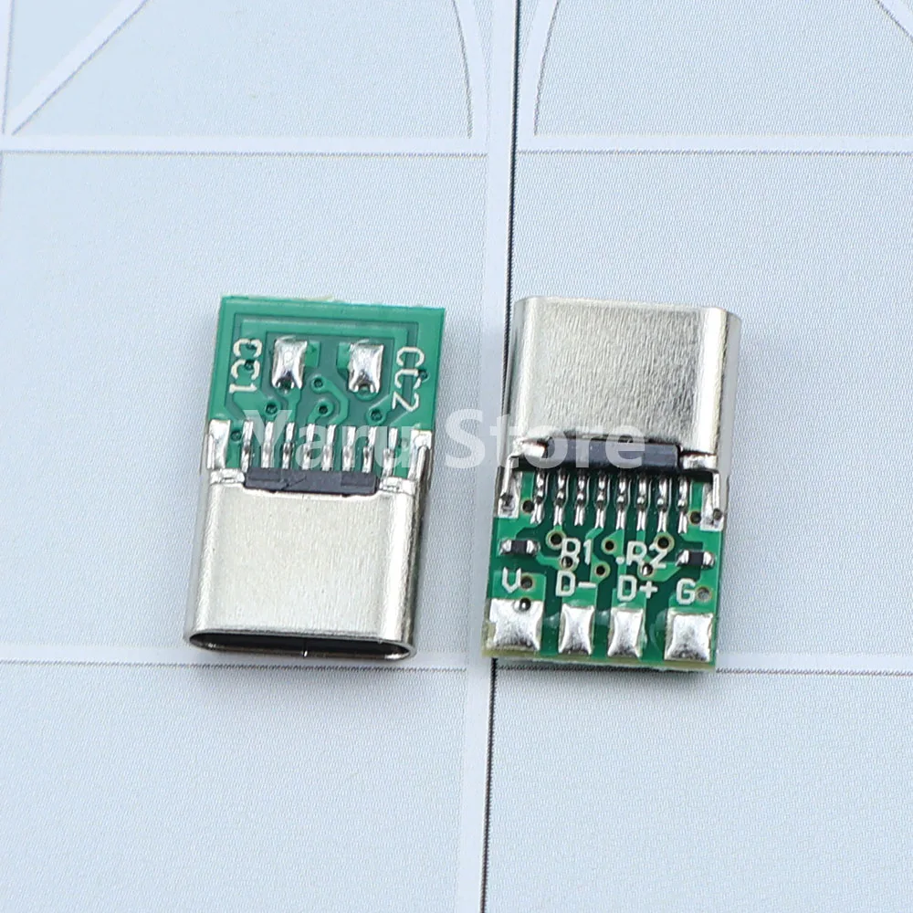 USB 3.1 타입-C 잭 커넥터 16핀 암 소켓 리셉터클 USB-C 어댑터 - 납땜 케이블 6개 납땜 조인트 (cc1 cc2 5.1K)
