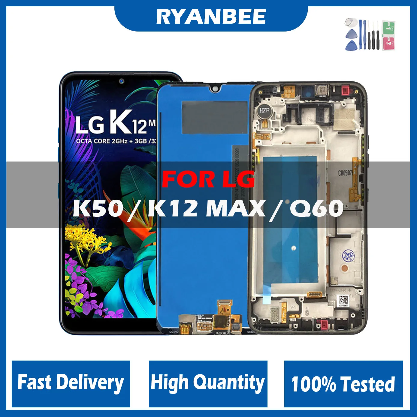 

6.26" Original LCD For LG K50 k12 max LCD Display With Frame Touch Screen Digitizer Assembly replacement LG Q60 LCD