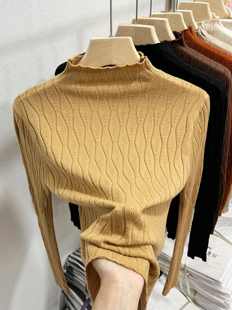 2025 محبوك سترة الياقة المدورة النساء البلوزات الخريف الشتاء الدافئة البلوز سليم القمم لينة سحب الإناث البلوز 5
