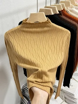 2025 محبوك سترة الياقة المدورة النساء البلوزات الخريف الشتاء الدافئة البلوز سليم القمم لينة سحب الإناث البلوز 5