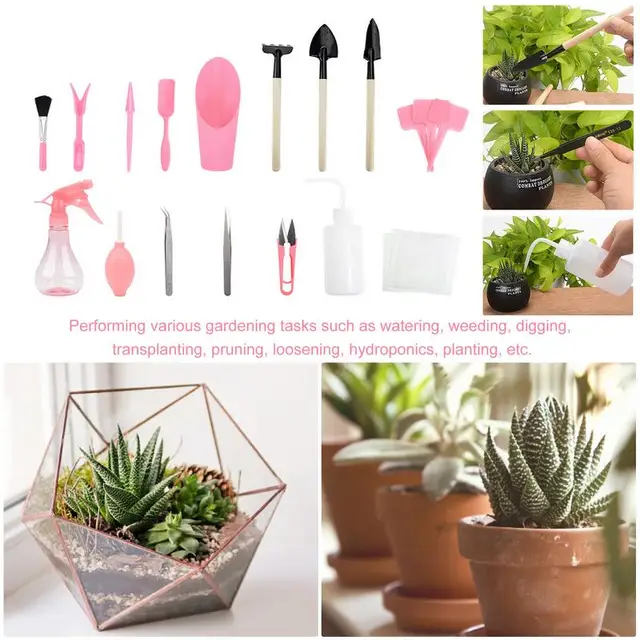 Zamatos Kertészeti Szerszámkészlet 14/16 Pcs Mini Kerti Ültetvénykészlet Bonsai Szerszámok Fekete Cserepes Kaktusz Housein Tenyésztési Eszközök - Image 4