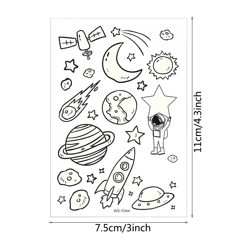 Luminous Tattoo Stickers Children Cartoon Universe Space Temporary Tattoo Glow Paste On Face Arm Leg For Kids Gift 10 Sheets/Set