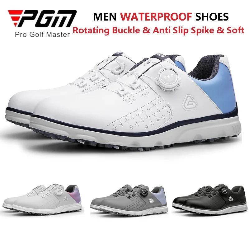 

PGM Men Anti Slip Spikes Golf Shoes Male Breathable Rotating Buckle Sneaker Men Waterproof Golf Trainers Athletic Shoes 4 Colors