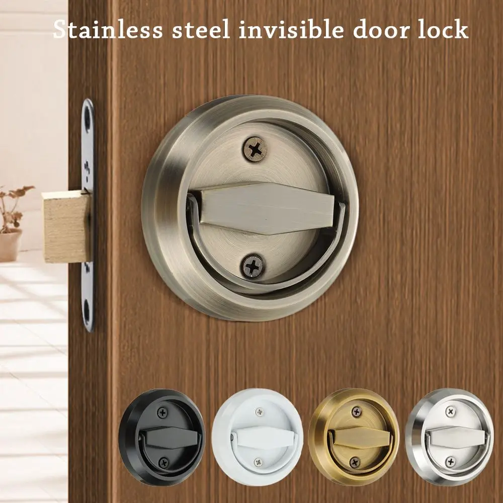 Stainless Steel Hidden Door Handle Lock Wardrobe Pulls Cabinet Drawer Invisible Door Handle Recessed Furniture Knob Hardware
