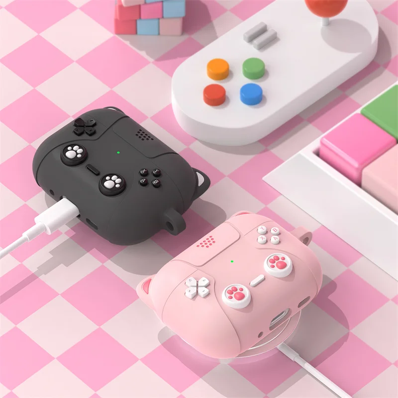 Cute 3D Cat Game Console Silicone Earphone Case with Hooks
