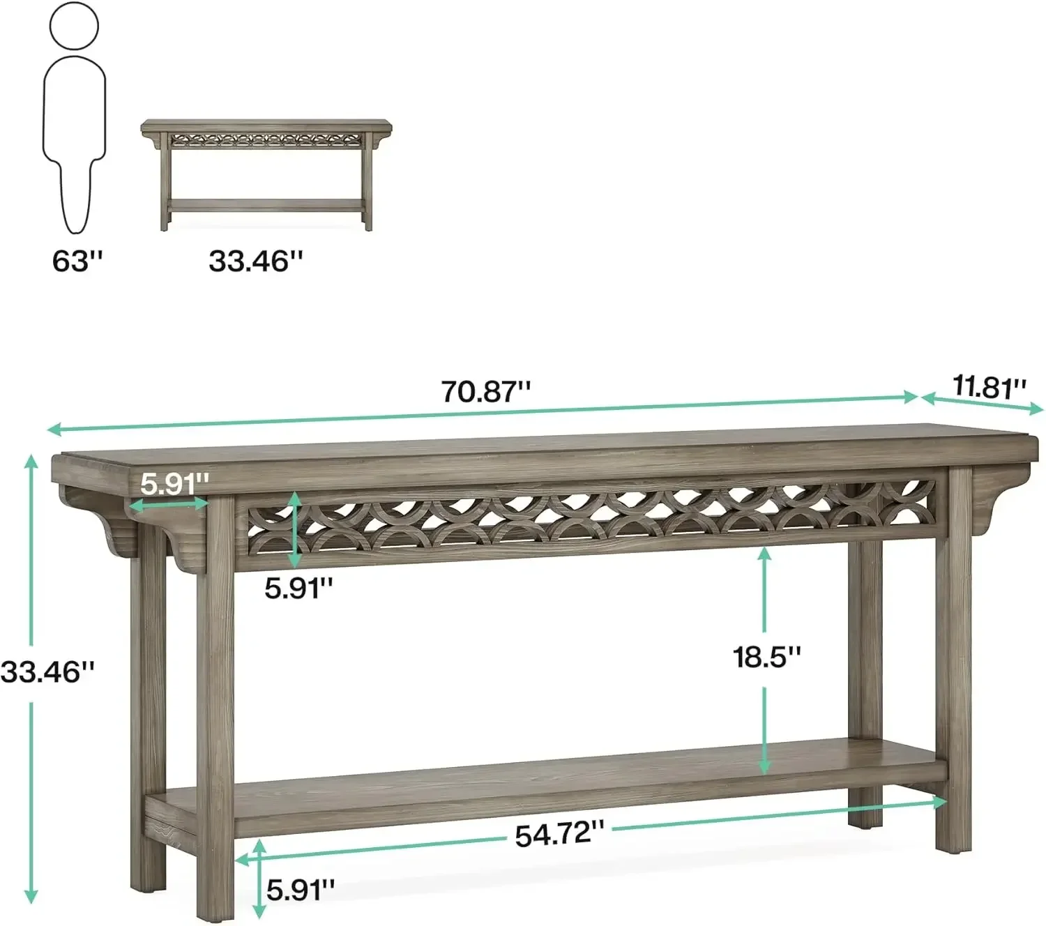 70.8-Inch Solid Wood Long Console Table, Farmhouse Entryway Table with Storage, Narrow Sofa Table Grey Couch Table for Living 2