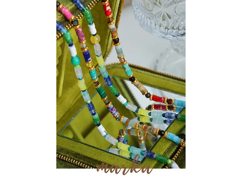 Marka 2023 Halskette aus Naturstein, bunt, für Damen, runde Perlenkette, Edelstahl, vergoldet, Schmuck, Bohemian-Accessoires – Detail 11