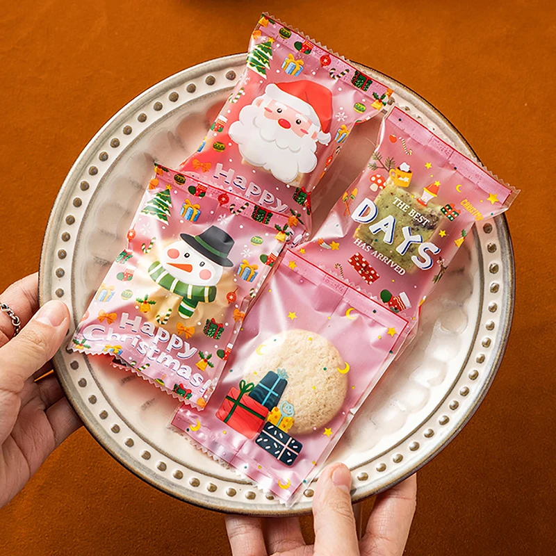 

100/200pcs Christmas Cookie Candy Bags Self Adhesive Gift Packaging Biscuit Snack Bag New Year Xmas Party Supply Independent Bag