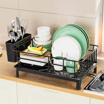 dish draining rack,Cutlery rack with drain tray and drip line,cup holder,cutlery holder,Kitchen countertop storage rack 1