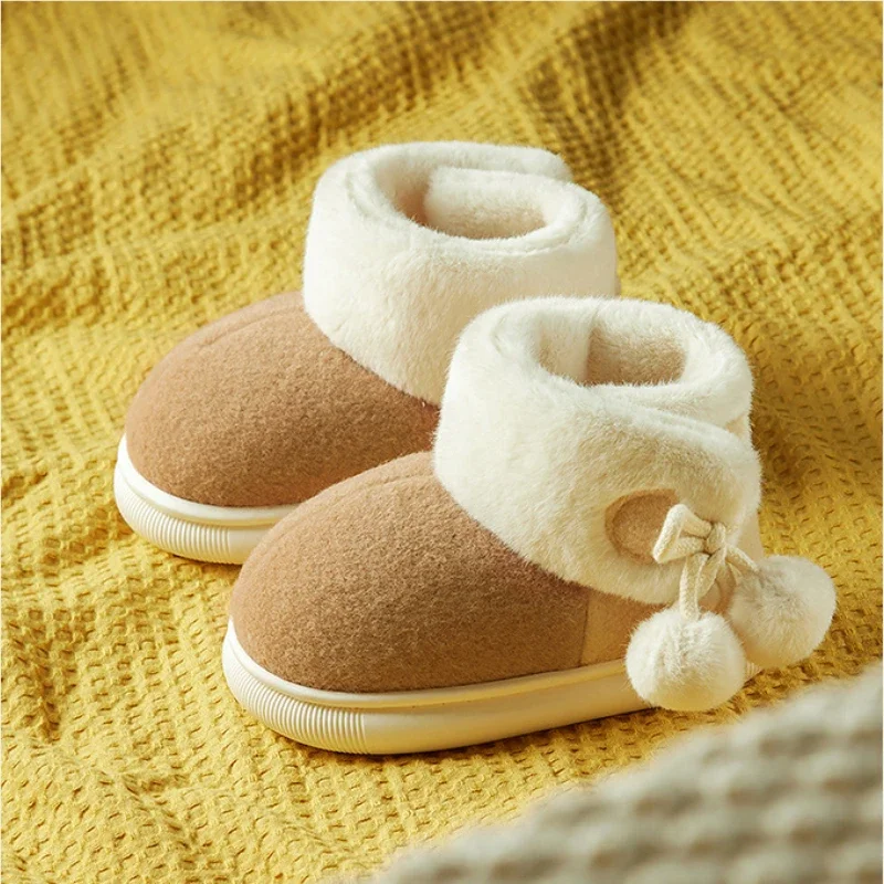 

Children Snow Boots for Girls with Big Balls Warm Cotton Kids Sweet Princess Color Matching Winter New 2023 Short Boot Non-slip