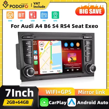 Radio de coche Podofo de 7 pulgadas con Android Carplay y estéreo para Audi A4 B6 S4 B5 Seat, Android Auto, GPS, navegación, Mirror Link, FM, RDS 1
