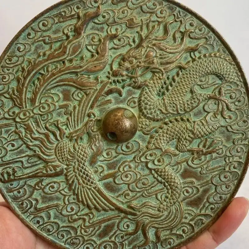 5" Collect Old Chinese Bronze Dynasty Dragon Phoenix Round Copper Mirror Decor Room Decor Home Accessories 6