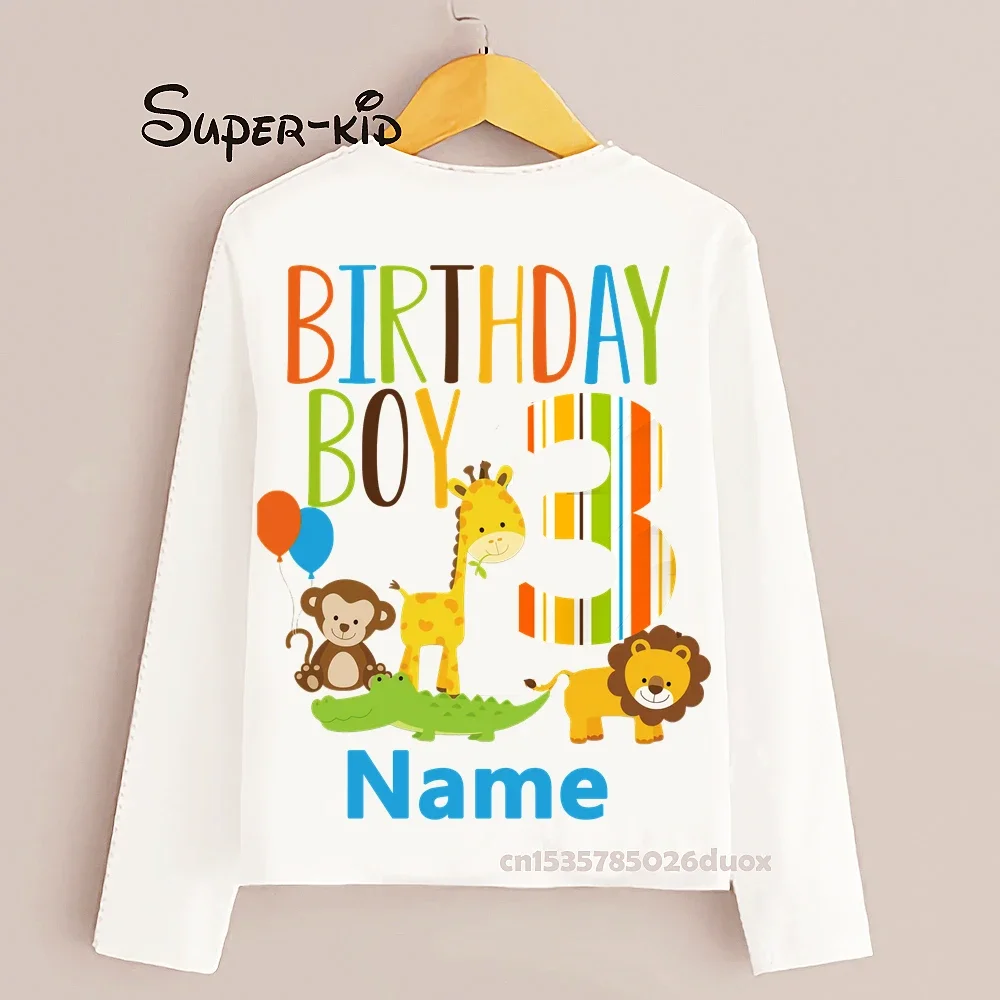 

New 2024 Spring Autumn Custom Name Birthday Kids Clothes Boys Girls Happy Birthday Animal Number 1~9th Kids Long Sleeve T-shirts