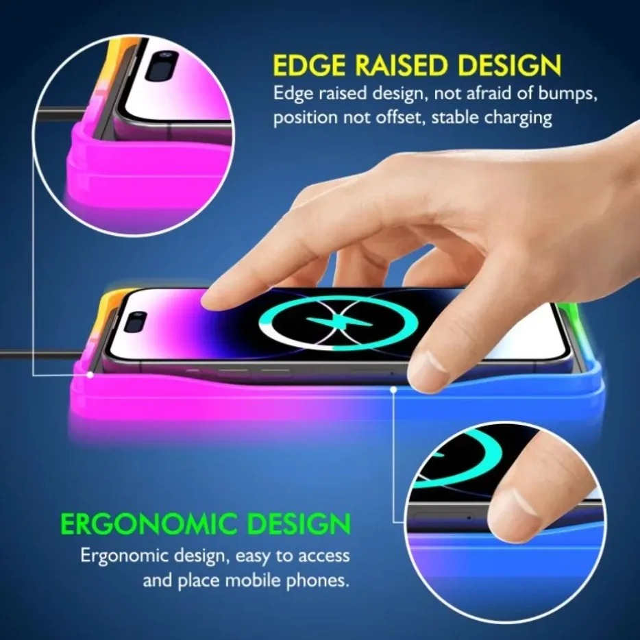 100W Car Wireless Charger Phone Stand Non Slip ON/OFF RGB Light Pad for iPhone 16-12 Samsung Xiaomi AirPods 4 Pro Fast Charging