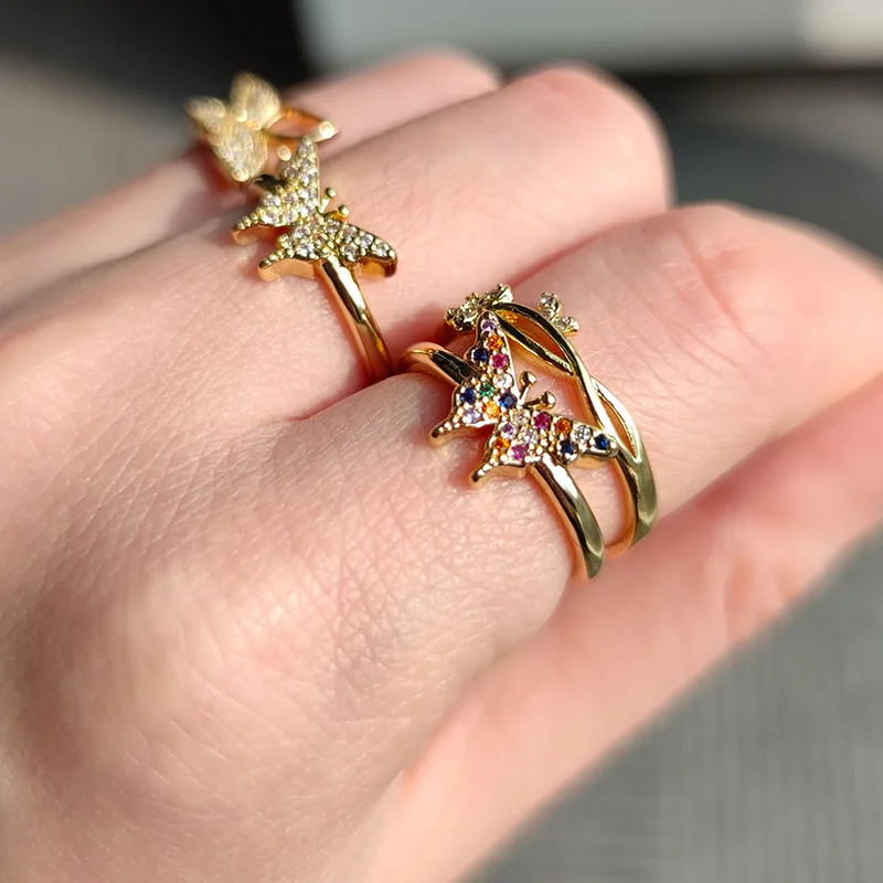 Bee Butterfly Women Ring Open Adjustable Stainless Steel Cubic Zirconia Moon Heart Finger womens ring cubic zircon ring finger rings jewelry rings ring jewelry