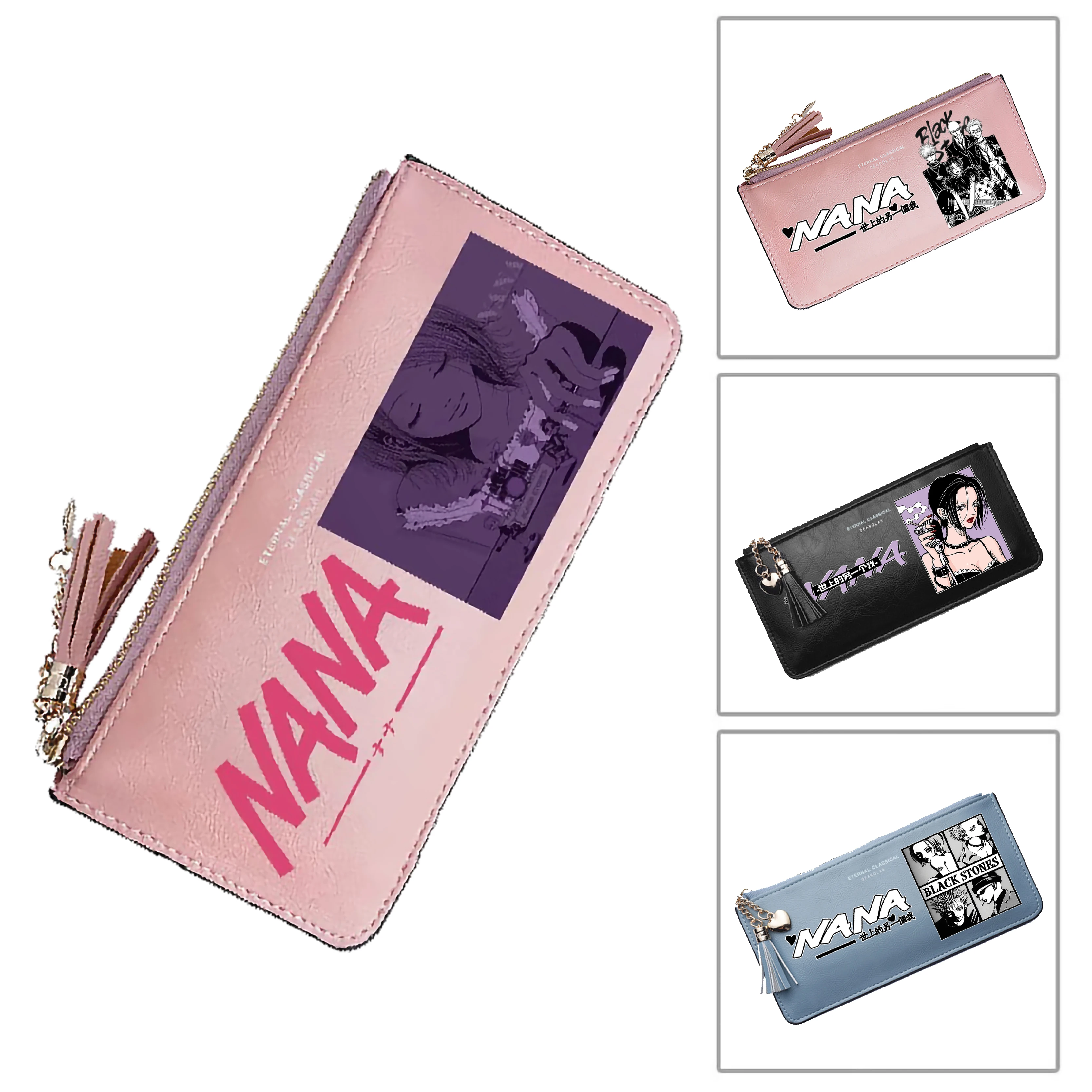 アニメnana-女性用ピンクの財布,コインポケット付きのロング