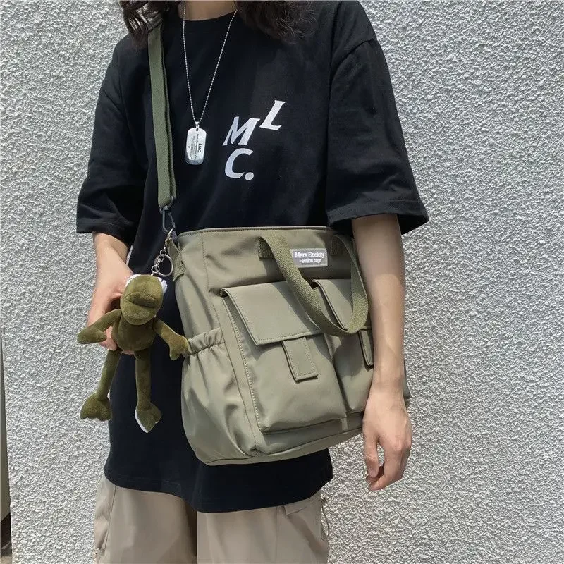

Waterproof Shoulder Bag Women's Multi Pocket Nylon Messenger Bag Preppy Canvas Handbag Women