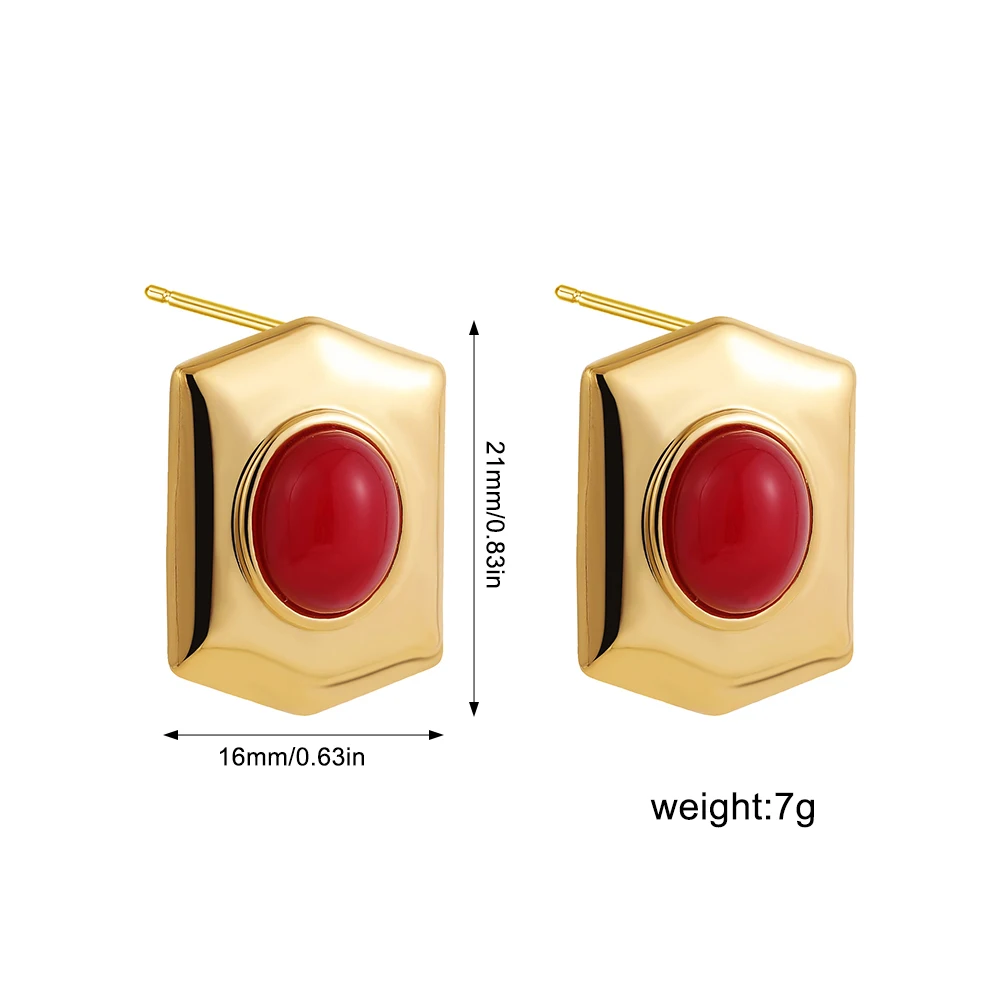 Vintage Circle Zircon Thick Round Stud Earrings for Women Stainless Steel Classics Natural Stone Geometric Earring New Year Gift