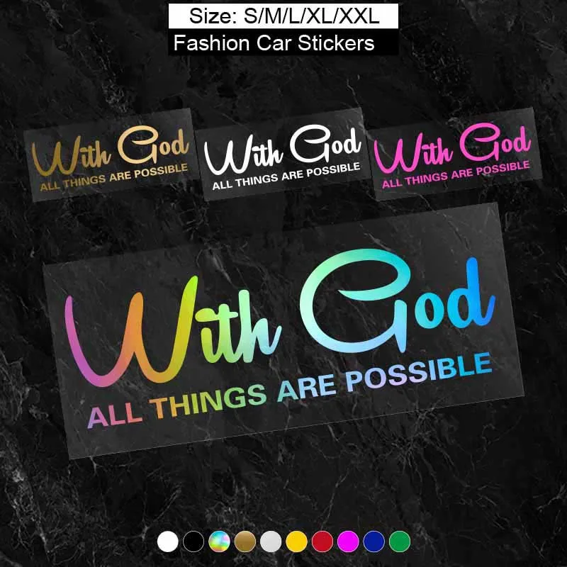 

"WITH GOD ALL THINGS ARE POSSIBLE" Car Sticker, Car Styling Decal Classic Christian Automotive Racing Trucks Laptop Decoration