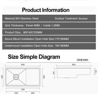 ASRAS Stepped อ่างล้างจาน304สแตนเลส4มม.ความหนา220มม.ความลึกขนาดใหญ่ทำด้วยมือแปรง Undermount อ่างล้างจาน 6