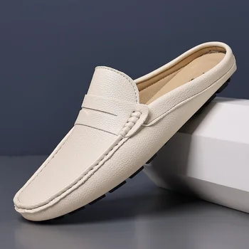Mocassini slip-on estivi Pantofole in morbida pelle Appartamenti di alta qualità Scarpe da passeggio maschili Mocassini casual Mezze scarpe da uomo Scarpe pigre 1