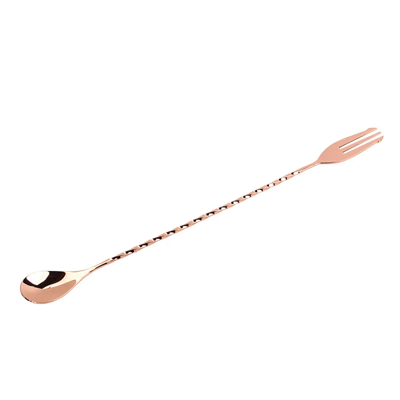 30 40 50cm Bar Spoon With Fork Tip Stainless Steel Mixing Spiral Pattern Cocktail Twisted Mixing Cocktail Spoon Bartender Tools