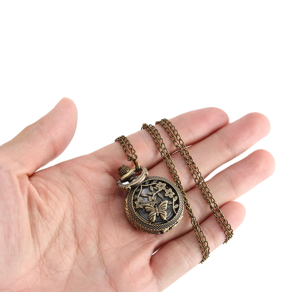 Best Gifts Quartz Pocket Watch With Chain Bronze Color Hollow Vine