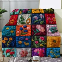Vintage Floral Print Patchwork Flannel Blanket - Soft and Warm All Seasons Sofa Bed Car Camping Office Throw Blanket