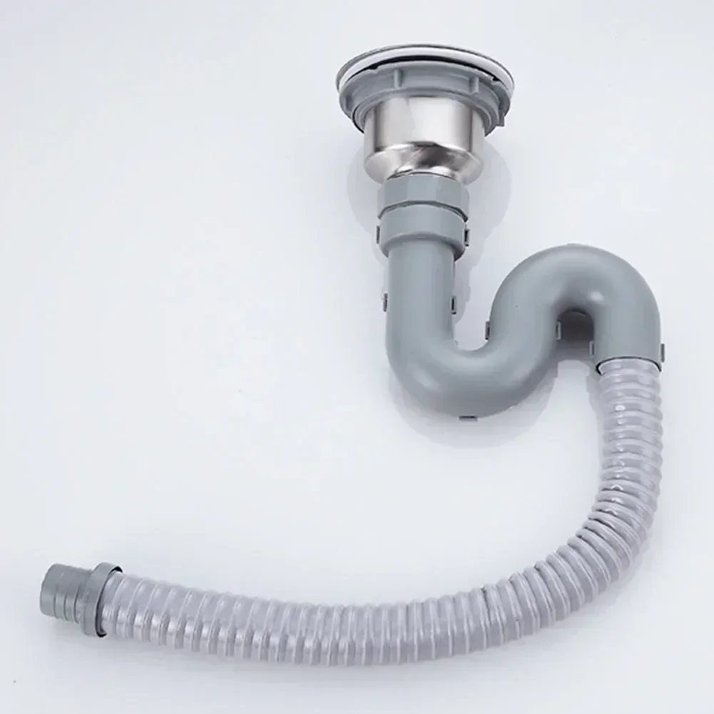 1 Pcs Stainless Steel Sink Drain Assembly S-trap Sink Drainer And Pipe S Bend Hose Wire Drain Kit For Bathroom Kitchen