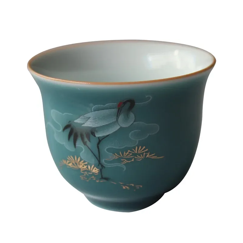 Color Glaze Crane Ceramic Teacup Household Tea Cup Chinese Tea Set Tea Ceremony Accessories Antique Porcelain Drinkware