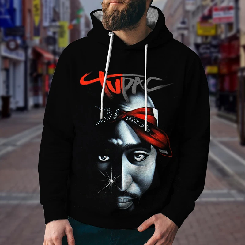 2024 Hip Hop Hoodie Men's Thin Pullover Sweatshirt 3D Print Rap Godfather  2PAC Large Size Pullover Shirt Street Sports Style Top