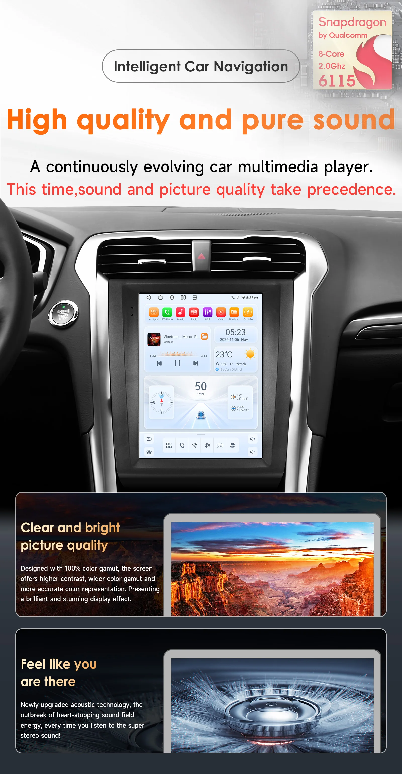 9,7-Zoll Hizpo Android Autoradio für Ford Mondeo Mk5 Fusion 2013 - 2019 A/C Tesla-Style Headunit CarPlay GPS Snapdragon 6115 360 ° GLAS – Detail 2