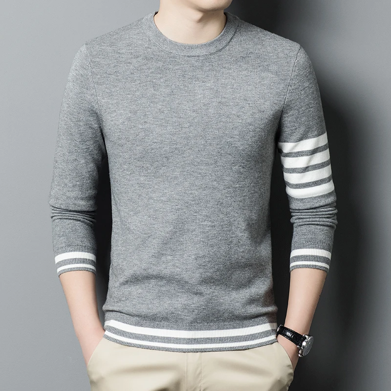 

Luxury High Quality Knitted Pullover Autumn/Winter O-Neck Solid Color Warm Sweater Korean Fashion Simple Casual Men's Clothing