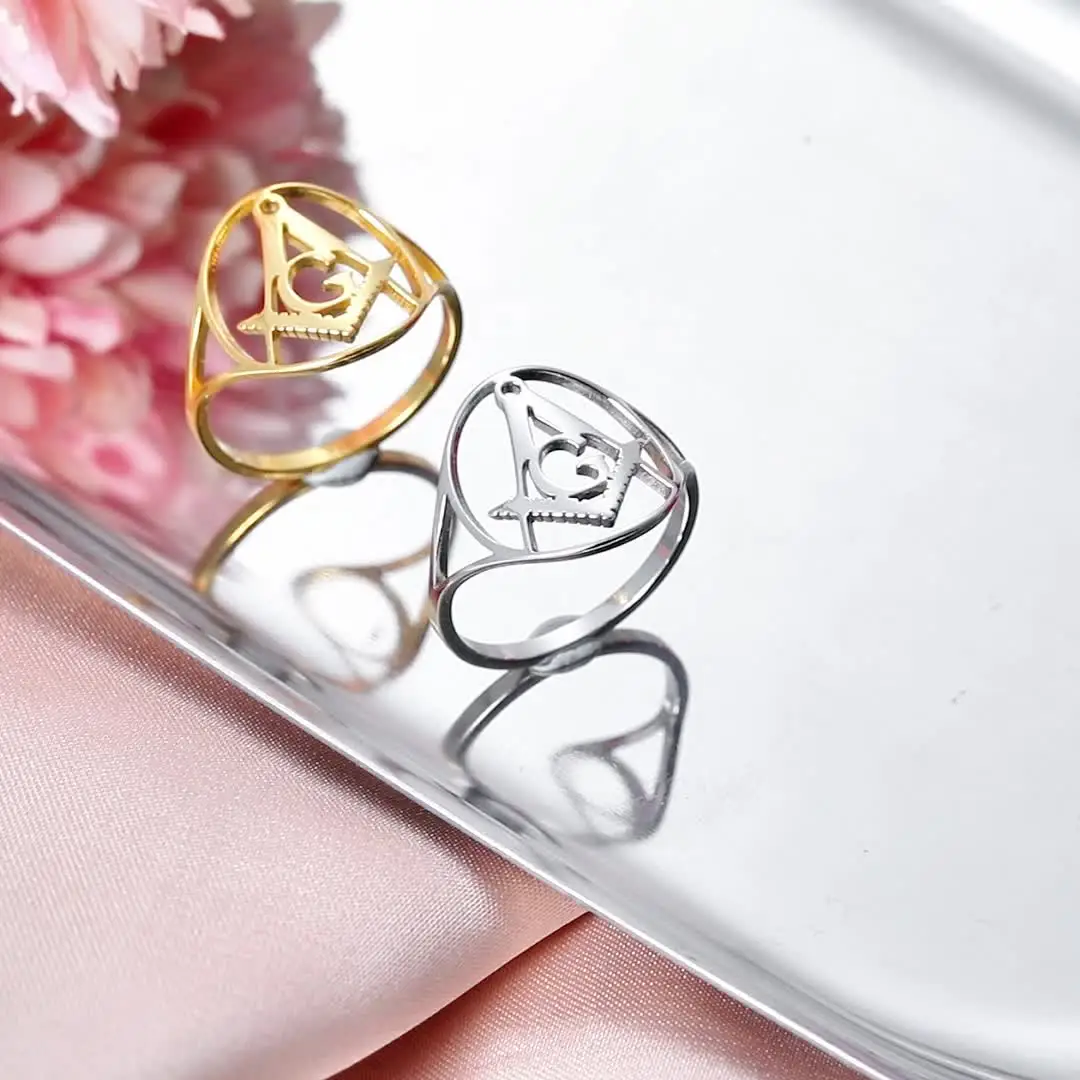 Masonic Ring For Men – Freemason Symbol Stainless Steel Signet Ring, Religious Amulet Jewelry - View #12