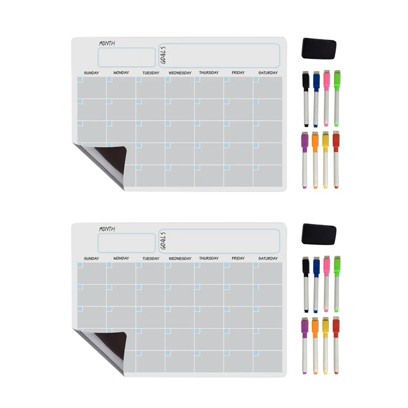 

2X A3 Magnetic Whiteboard Dry Erase Calendar Set Whiteboard Weekly Planner For Refrigerator Fridge Kitchen Home