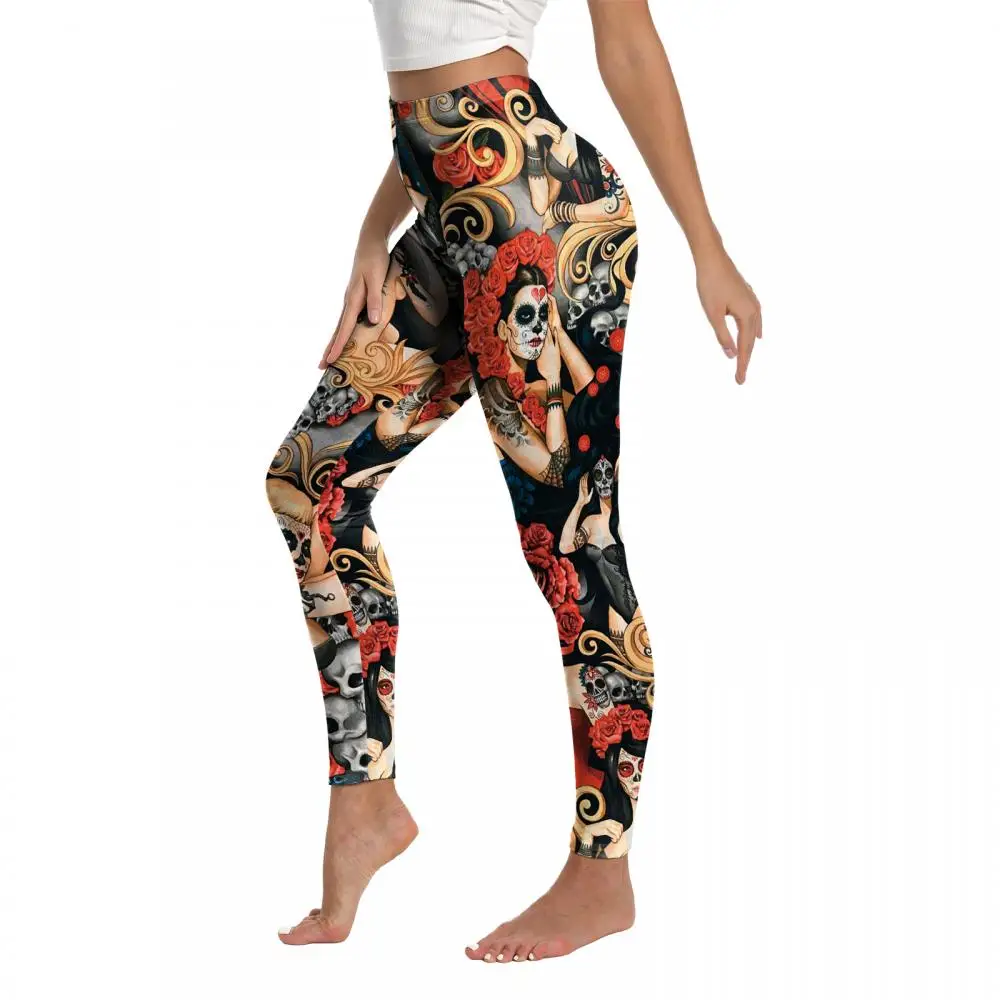 Nadanbao Damen-Leggings, Tag der Toten, Rose, Skelettfinger, 3D-gedruckt, hoch taillierte Sporthose, eng anliegende Yoga-Leggings – Detail 21