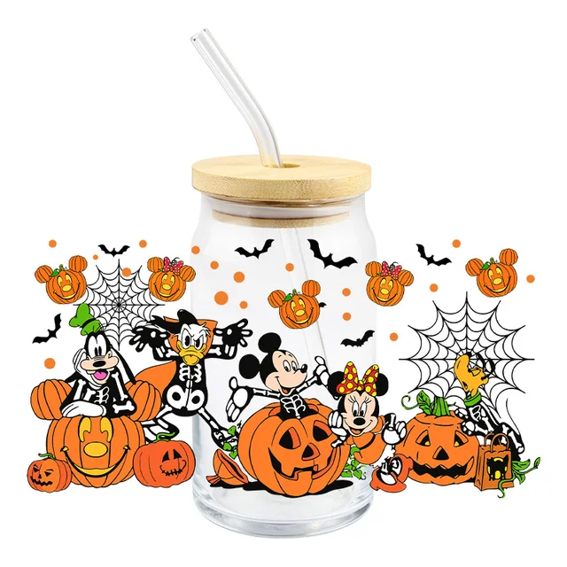 할로윈 유령 3D 전송 스티커 컵 랩 데칼, UV DTF 방수, 16oz 텀블러 랩, 전송 스티커 도매