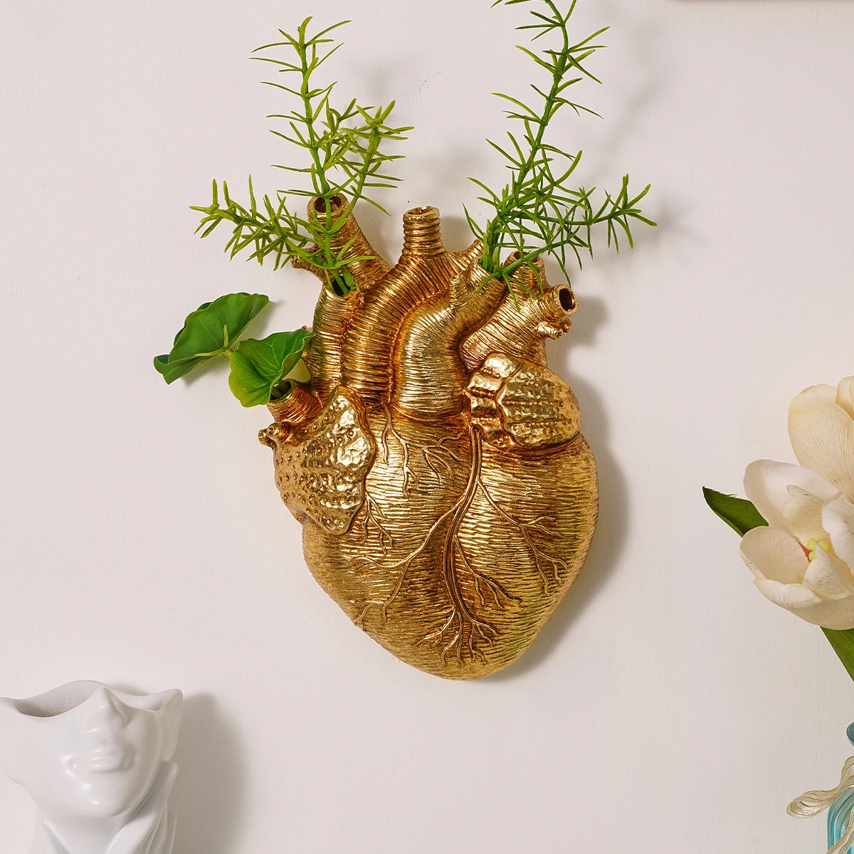1PC, resin multi-color artificial flat heart hydroponic ornament, used for home, courtyard, porch and other home decoration