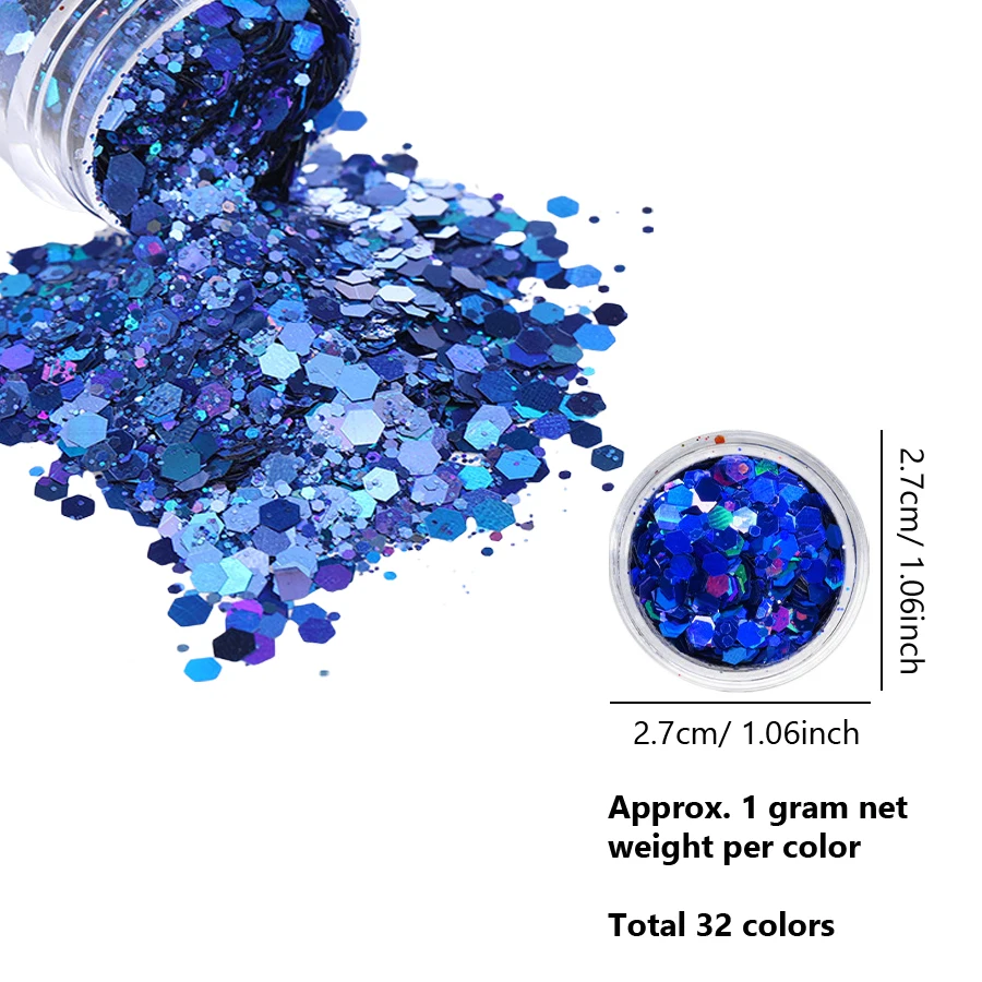 32-teiliges Nail Art Glitzerpulver-Set zum Selbermachen, holografisches Pigment, glitzernde Pailletten, Nagelflocken, Maniküre-Dekorationsset für kreative Schönheit – Detail 6