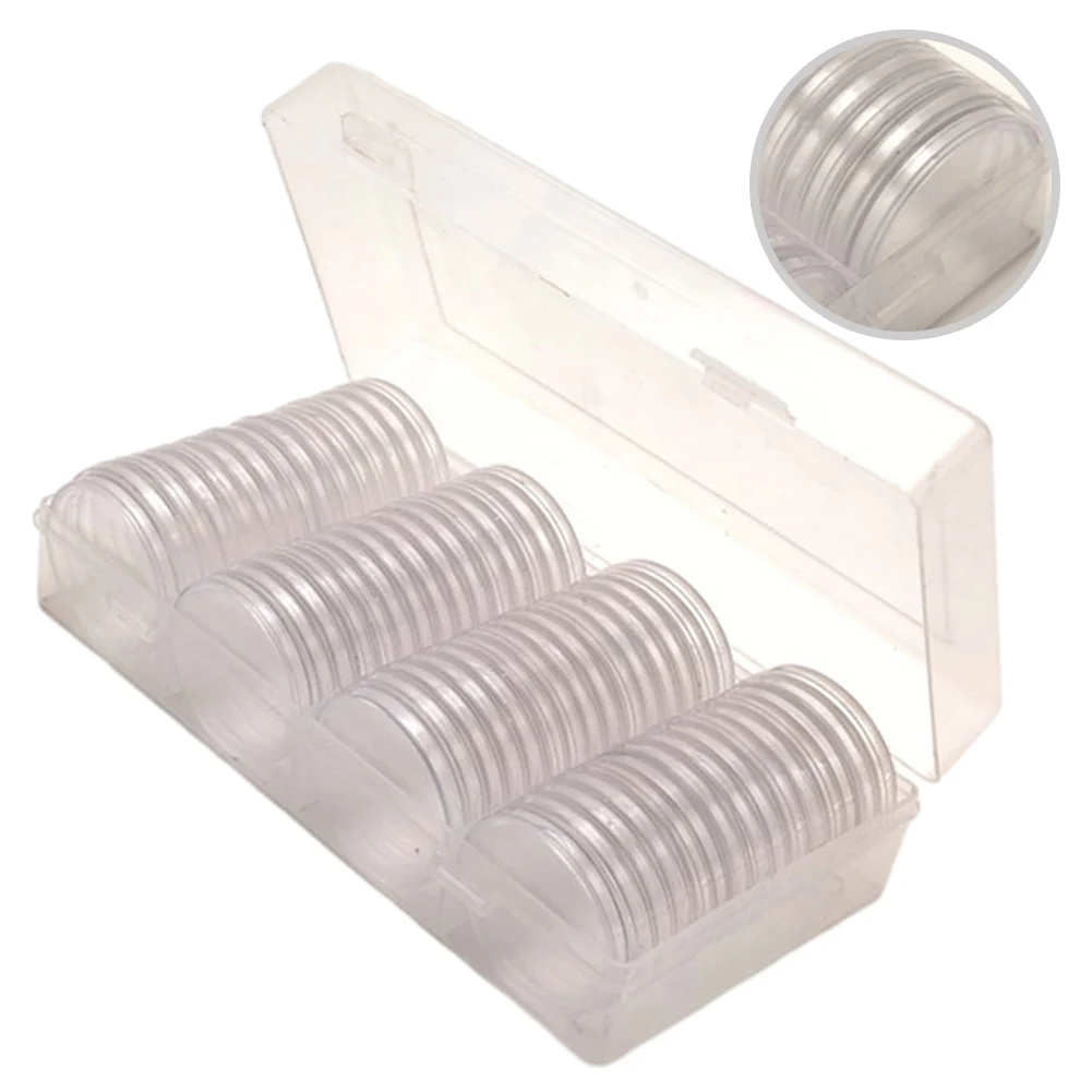 

40mm Coin Storage Box Clear Round Plastic Coin Capsule Container Empty Storage Box Holder Case 60Pcs Coin Round Boxes Organizer
