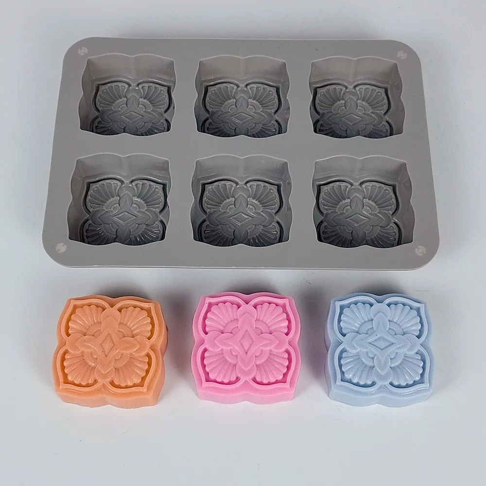 6 Hole Retro Flower Pattern Silicone Soap Mold DIY Handmade Baking Dessert Chocolate Cake Candle Making Mould Soap Molds