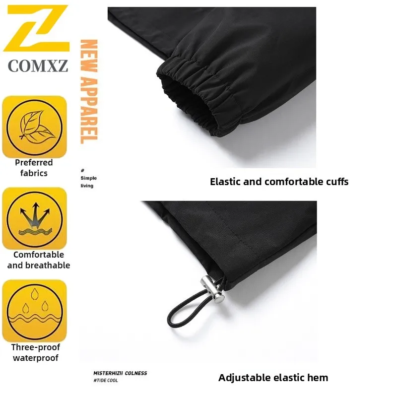 Men's Spring Solid Color Windbreaker Waterproof Hiking Jacket Outdoor Sports Loose Fit Hooded Workwear Fit Camping Fishing Coat