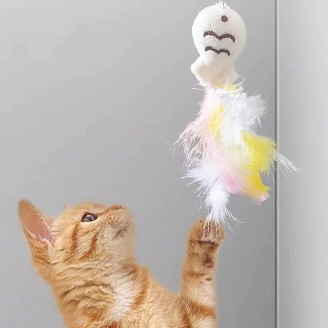 New cat funny cat stick steel wire long pole feather cute cat toy kitten fishing rotating self-pleasure relief pet toy 5
